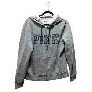 Victoria's Secret PINK Gray Full Zup Fleece Lined Hooded Jacket Size Large